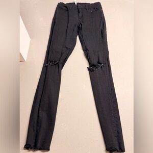 Frame Denim le Skinny de Jeanne size 27 black stretch with rips
